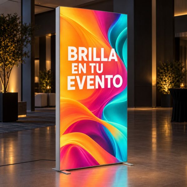 Ejemplo de módulo de photocall textil retroiluminado LED con diseño a todo color