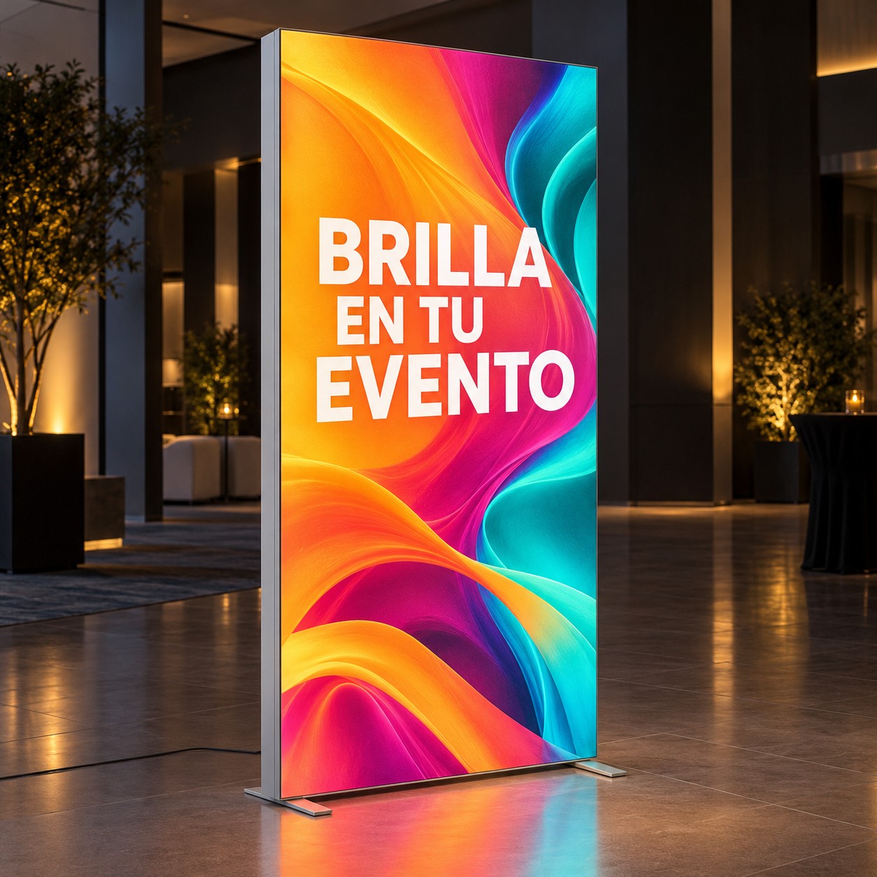 Ejemplo de módulo de photocall textil retroiluminado LED con diseño a todo color